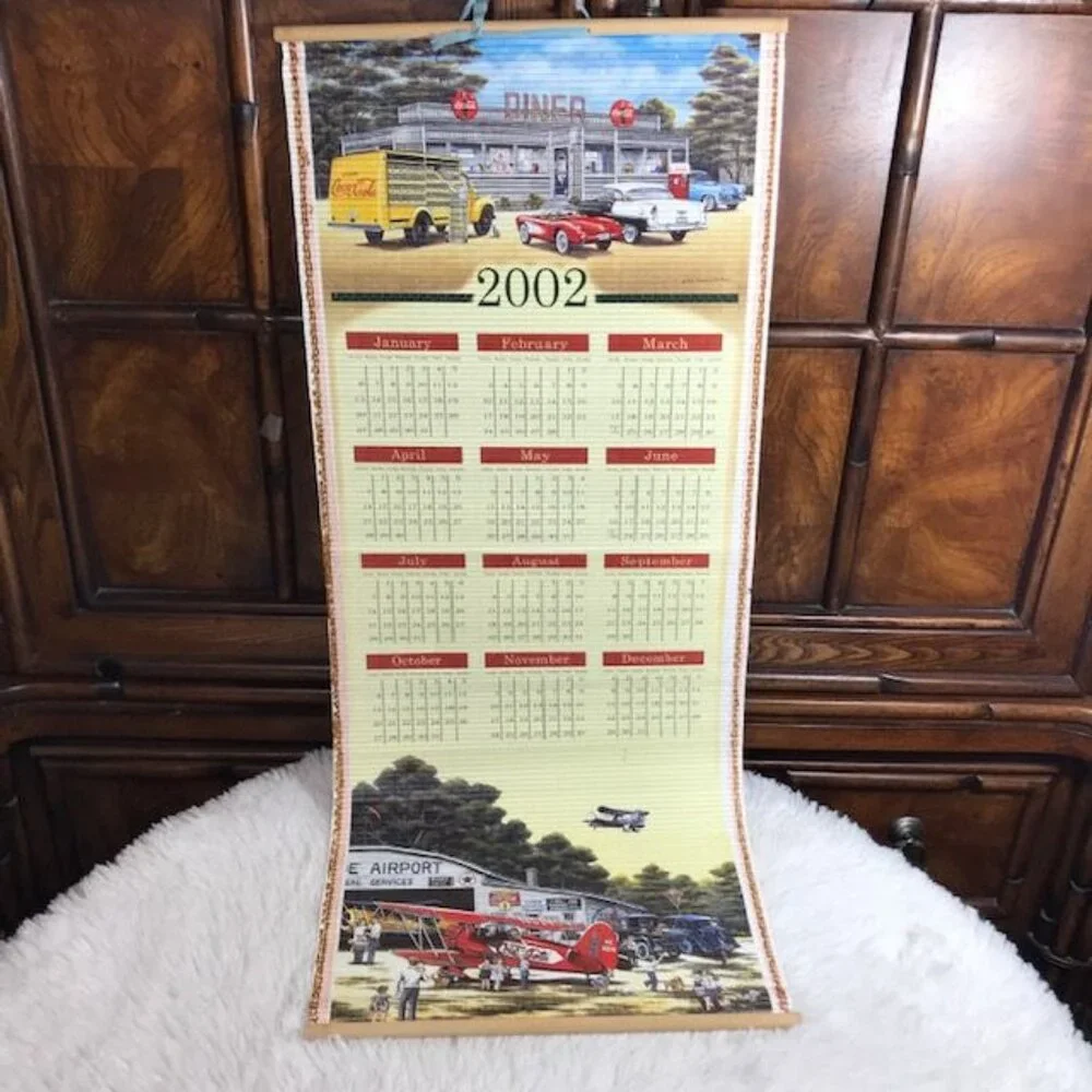 NWOT Vintage Coca-Cola Reversible 2001-2002 Wall Scroll Calendar